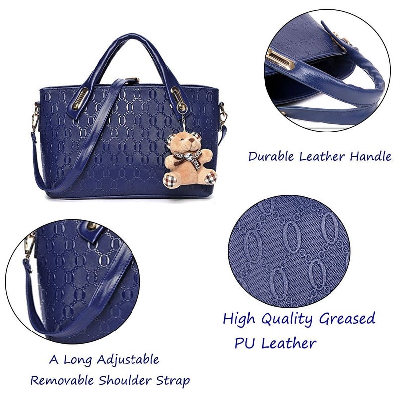 FiveloveTwo Women 4 Pcs Top Handle Satchel Hobo Handbag Set Large Tote +Purse +Shoulder Bag+Card Holder Purple - Image 4